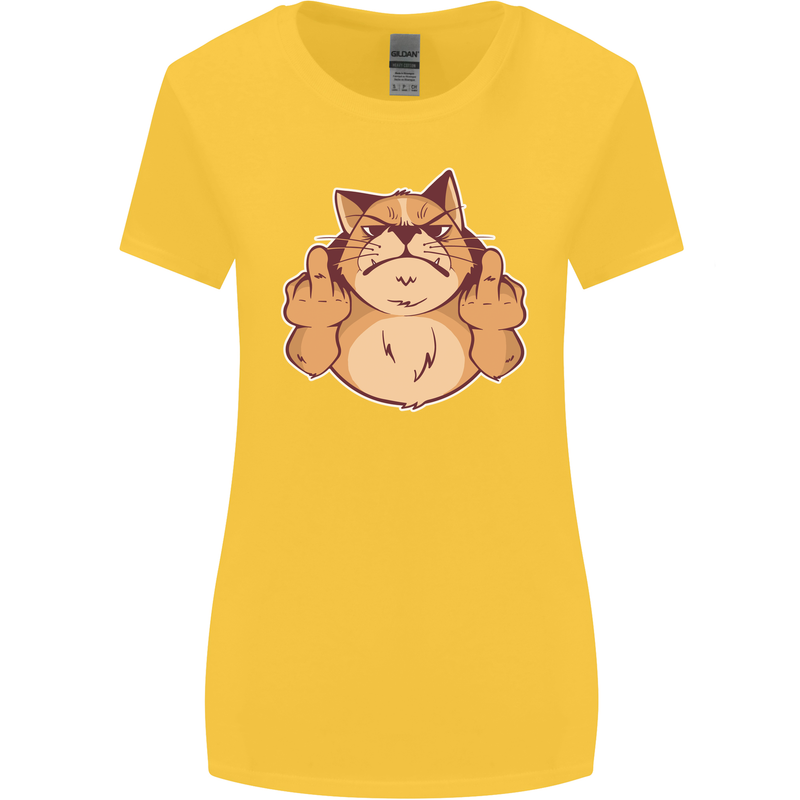 Grumpy Cat Finger Flip Offensive Funny Womens Wider Cut T-Shirt Yellow