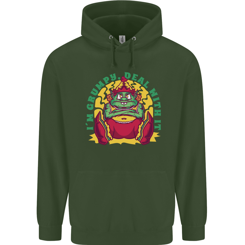 Grumpy Elf Funny Anti Christmas Bah Humbug Childrens Kids Hoodie Forest Green
