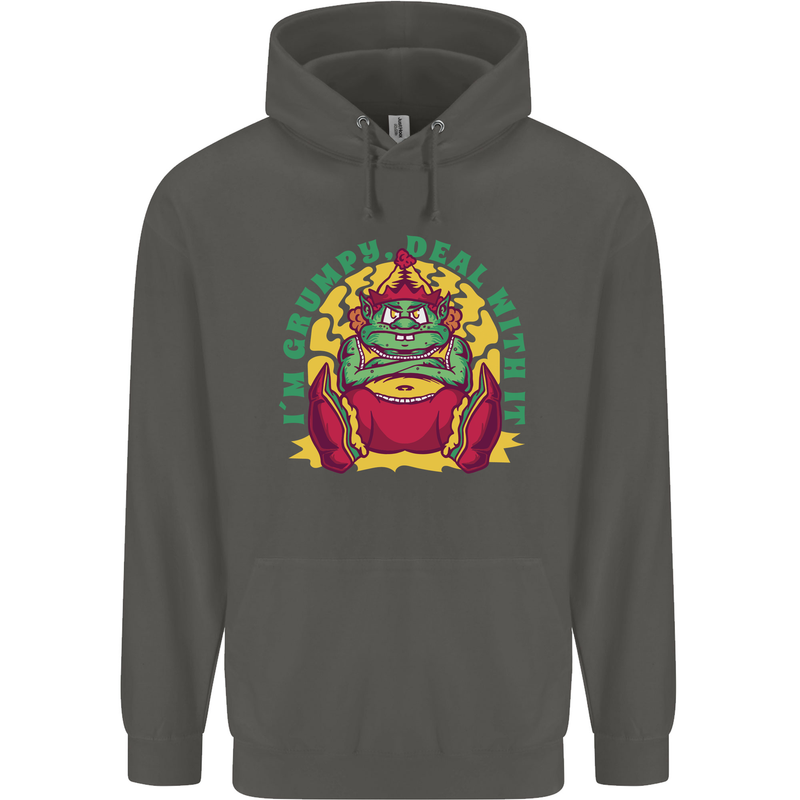 Grumpy Elf Funny Anti Christmas Bah Humbug Childrens Kids Hoodie Storm Grey