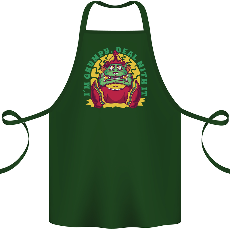 Grumpy Elf Funny Anti Christmas Bah Humbug Cotton Apron 100% Organic Forest Green