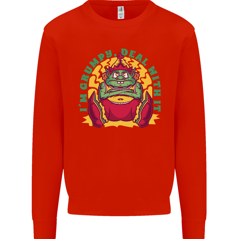 Grumpy Elf Funny Anti Christmas Bah Humbug Kids Sweatshirt Jumper Bright Red
