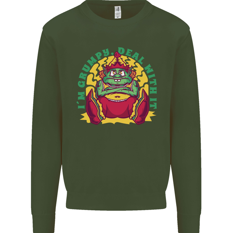 Grumpy Elf Funny Anti Christmas Bah Humbug Kids Sweatshirt Jumper Forest Green