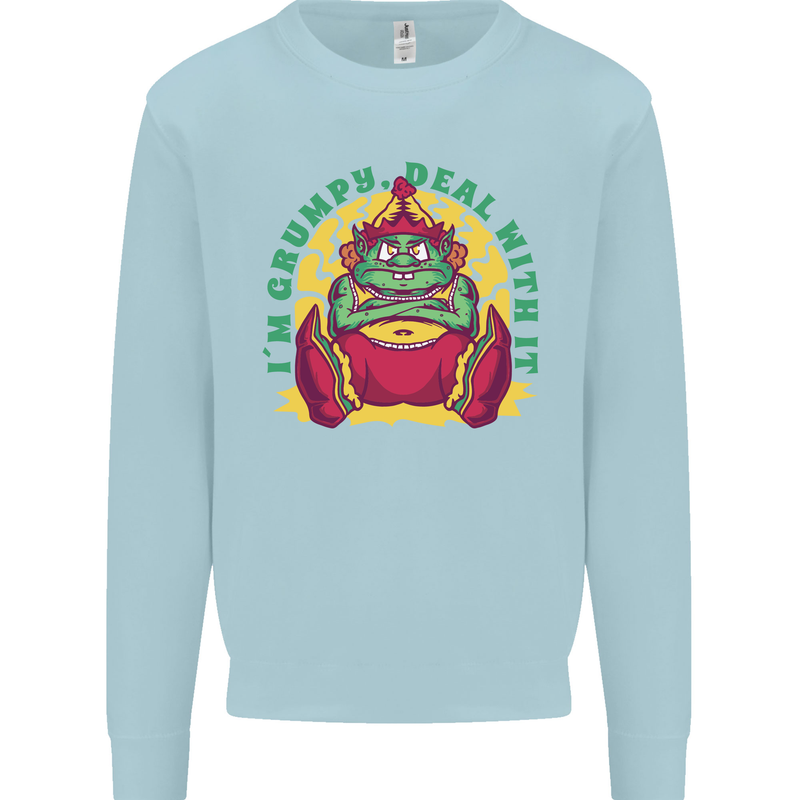 Grumpy Elf Funny Anti Christmas Bah Humbug Kids Sweatshirt Jumper Light Blue