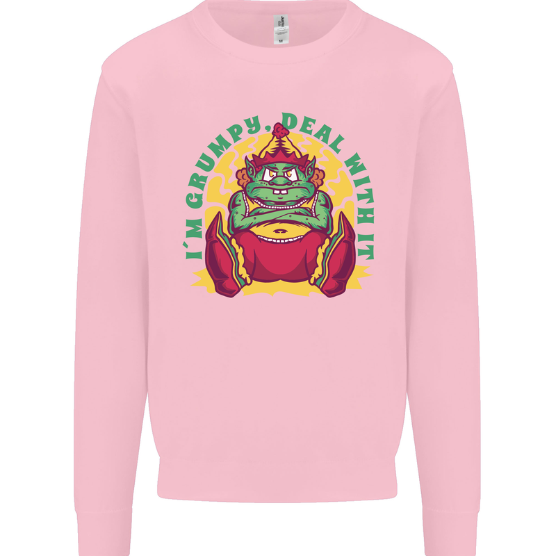 Grumpy Elf Funny Anti Christmas Bah Humbug Kids Sweatshirt Jumper Light Pink