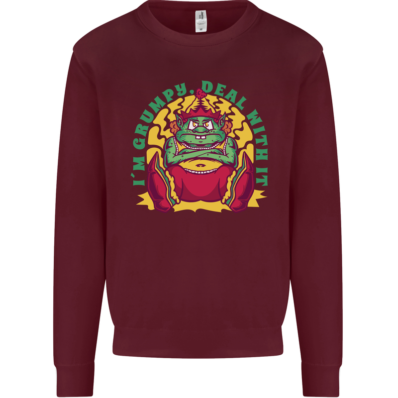 Grumpy Elf Funny Anti Christmas Bah Humbug Kids Sweatshirt Jumper Maroon