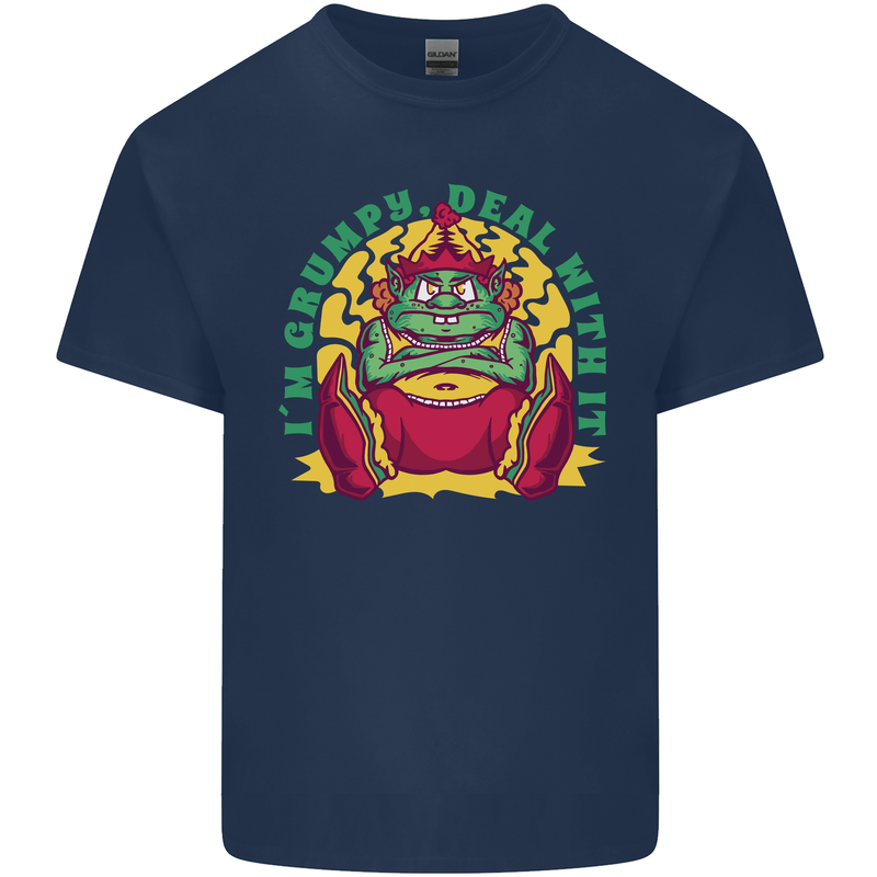 Grumpy Elf Funny Anti Christmas Bah Humbug Kids T-Shirt Childrens Navy Blue