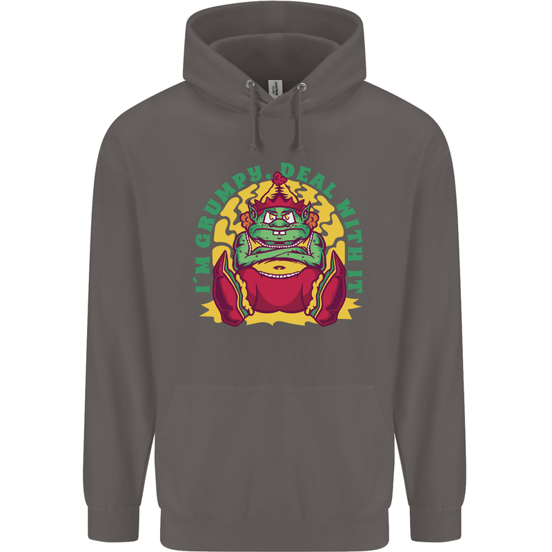 Grumpy Elf Funny Anti Christmas Bah Humbug Mens 80% Cotton Hoodie Charcoal