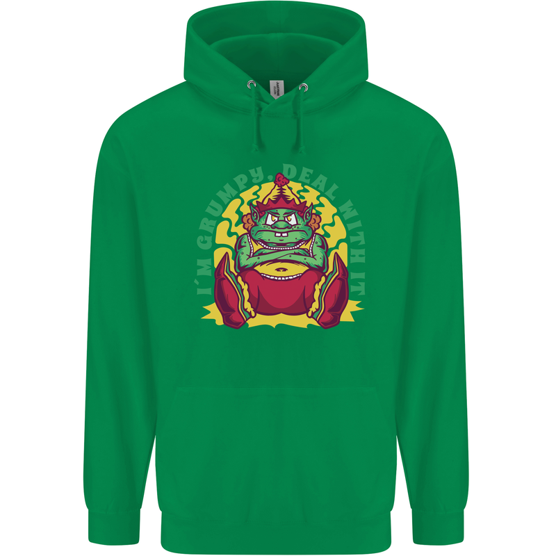 Grumpy Elf Funny Anti Christmas Bah Humbug Mens 80% Cotton Hoodie Irish Green