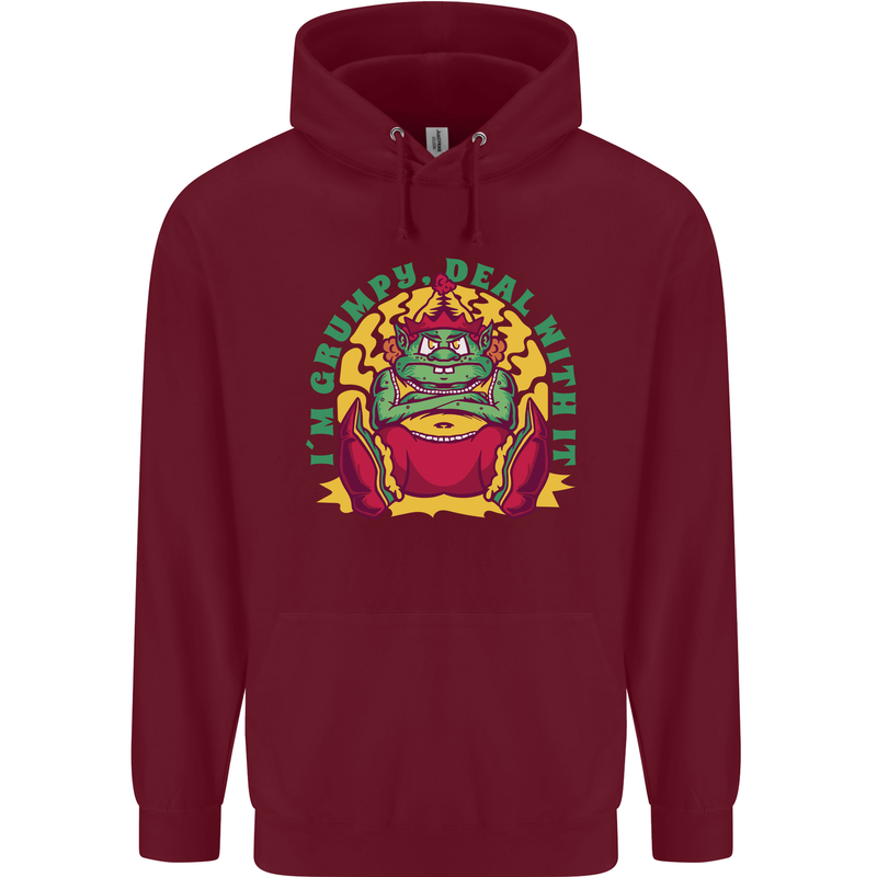 Grumpy Elf Funny Anti Christmas Bah Humbug Mens 80% Cotton Hoodie Maroon