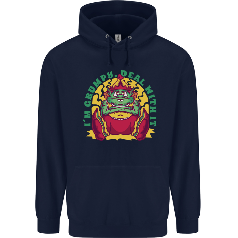 Grumpy Elf Funny Anti Christmas Bah Humbug Mens 80% Cotton Hoodie Navy Blue