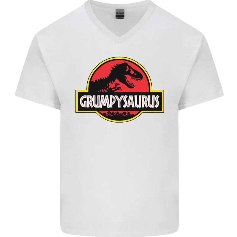 Grumpysaurus Funny Grumpy Old Git Man Mens V-Neck Cotton T-Shirt White
