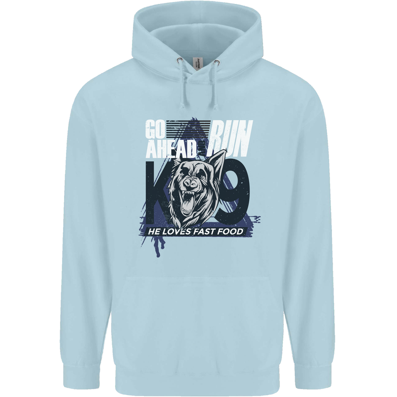 Guard Dog German Shepherd Fast Food Childrens Kids Hoodie Light Blue