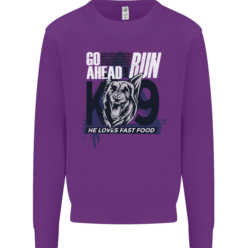 Guard Dog German Shepherd Fast Food Kids Sweatshirt Jumper Purple