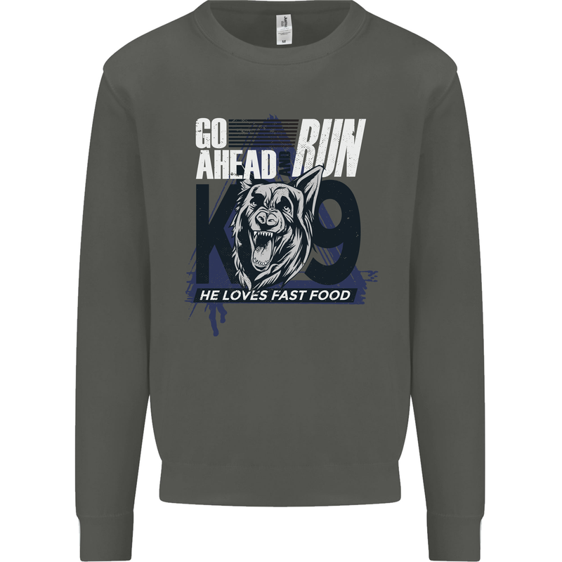 Guard Dog German Shepherd Fast Food Kids Sweatshirt Jumper Storm Grey