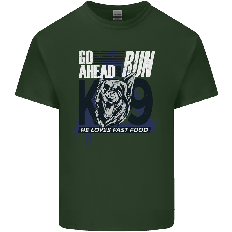 Guard Dog German Shepherd Fast Food Mens Cotton T-Shirt Tee Top Forest Green