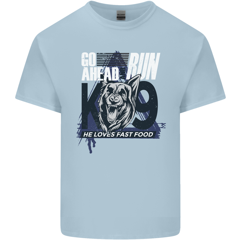 Guard Dog German Shepherd Fast Food Mens Cotton T-Shirt Tee Top Light Blue