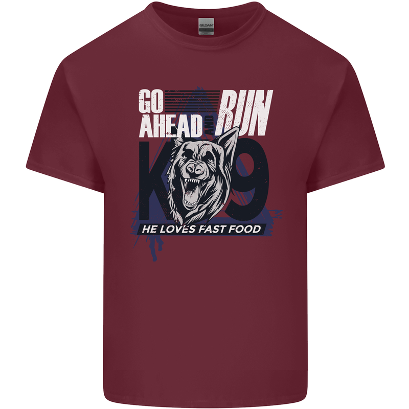 Guard Dog German Shepherd Fast Food Mens Cotton T-Shirt Tee Top Maroon