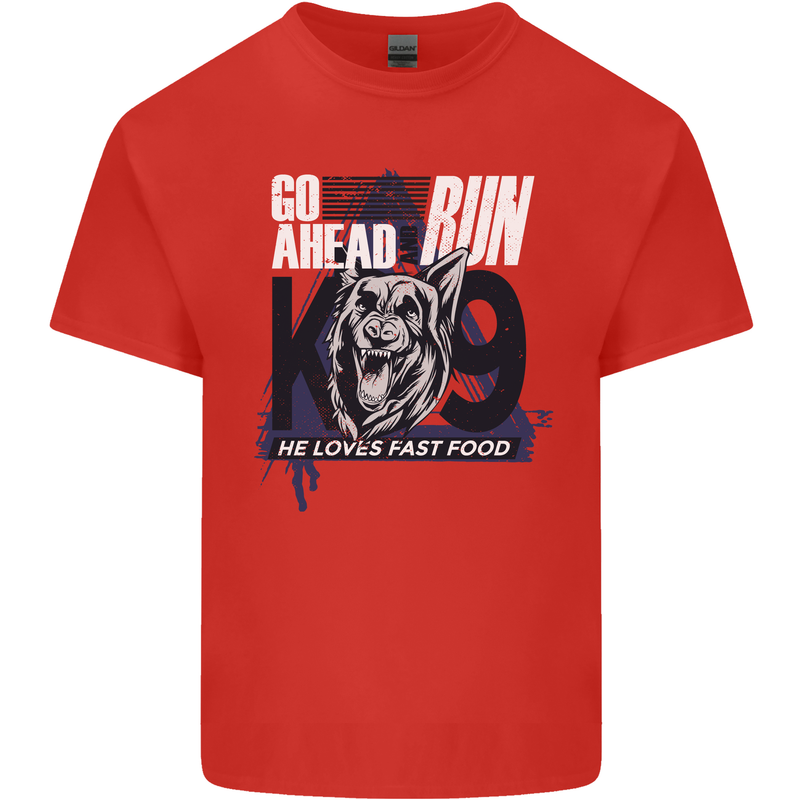 Guard Dog German Shepherd Fast Food Mens Cotton T-Shirt Tee Top Red