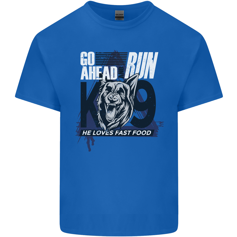 Guard Dog German Shepherd Fast Food Mens Cotton T-Shirt Tee Top Royal Blue