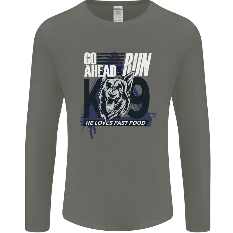 Guard Dog German Shepherd Fast Food Mens Long Sleeve T-Shirt Charcoal