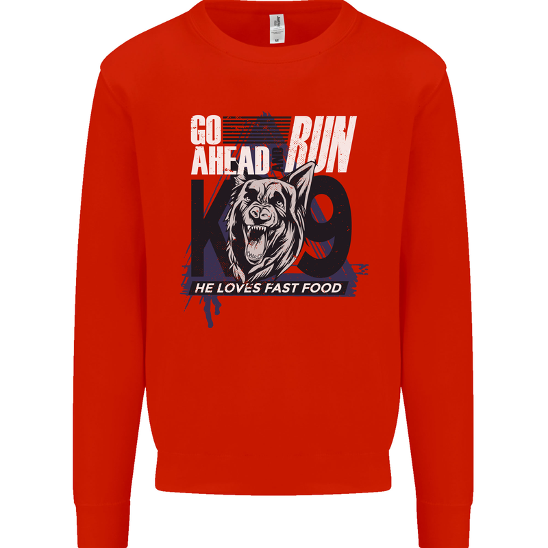 Guard Dog German Shepherd Fast Food Mens Sweatshirt Jumper Bright Red