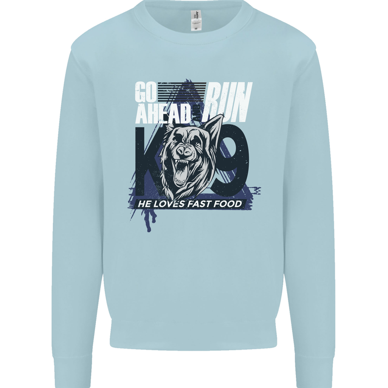 Guard Dog German Shepherd Fast Food Mens Sweatshirt Jumper Light Blue