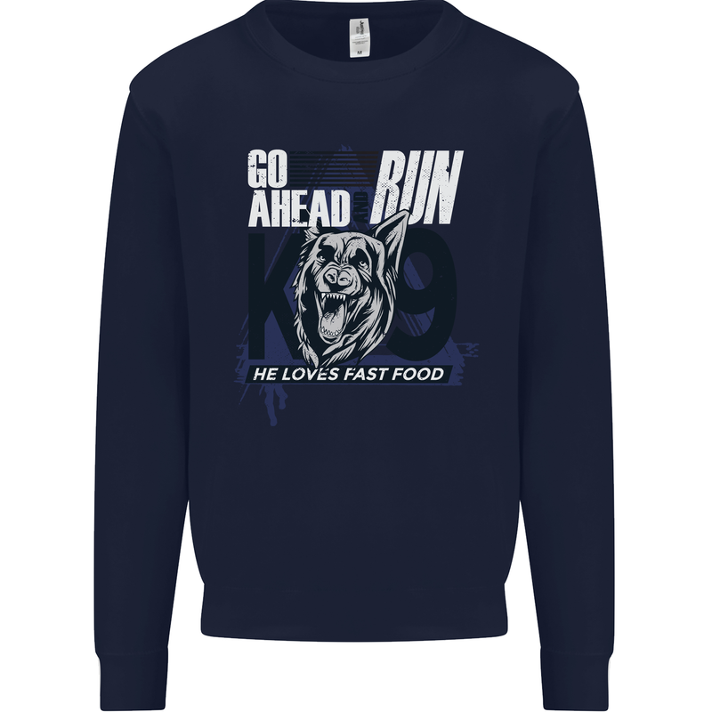 Guard Dog German Shepherd Fast Food Mens Sweatshirt Jumper Navy Blue