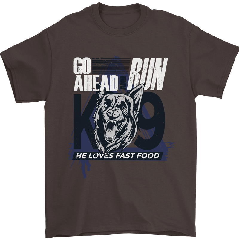 Guard Dog German Shepherd Fast Food Mens T-Shirt Cotton Gildan Dark Chocolate