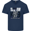 Guard Dog German Shepherd Fast Food Mens V-Neck Cotton T-Shirt Navy Blue