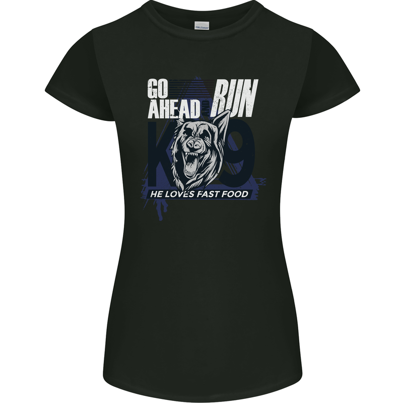 Guard Dog German Shepherd Fast Food Womens Petite Cut T-Shirt Black