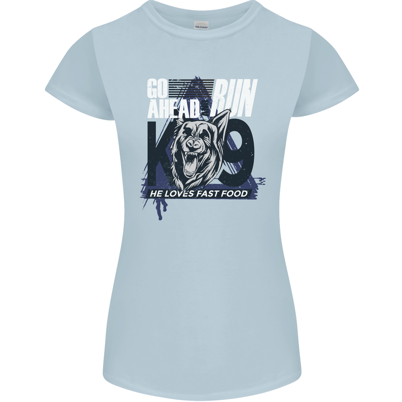 Guard Dog German Shepherd Fast Food Womens Petite Cut T-Shirt Light Blue