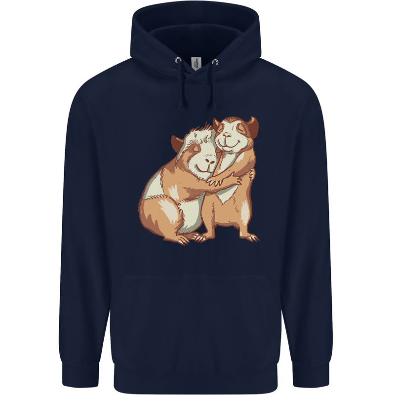 Guinea Pigs Hugging Mens 80% Cotton Hoodie Navy Blue