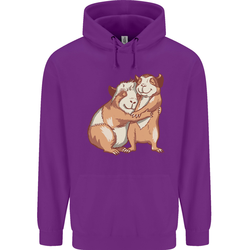 Guinea Pigs Hugging Mens 80% Cotton Hoodie Purple