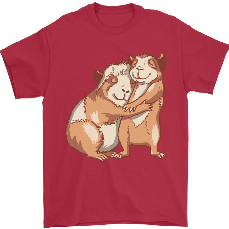 Guinea Pigs Hugging Mens T-Shirt Cotton Gildan Red