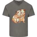 Guinea Pigs Hugging Mens V-Neck Cotton T-Shirt Charcoal
