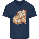 Guinea Pigs Hugging Mens V-Neck Cotton T-Shirt Navy Blue