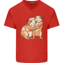 Guinea Pigs Hugging Mens V-Neck Cotton T-Shirt Red
