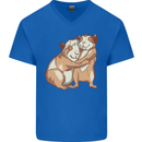 Guinea Pigs Hugging Mens V-Neck Cotton T-Shirt Royal Blue
