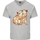 Guinea Pigs Hugging Mens V-Neck Cotton T-Shirt Sports Grey