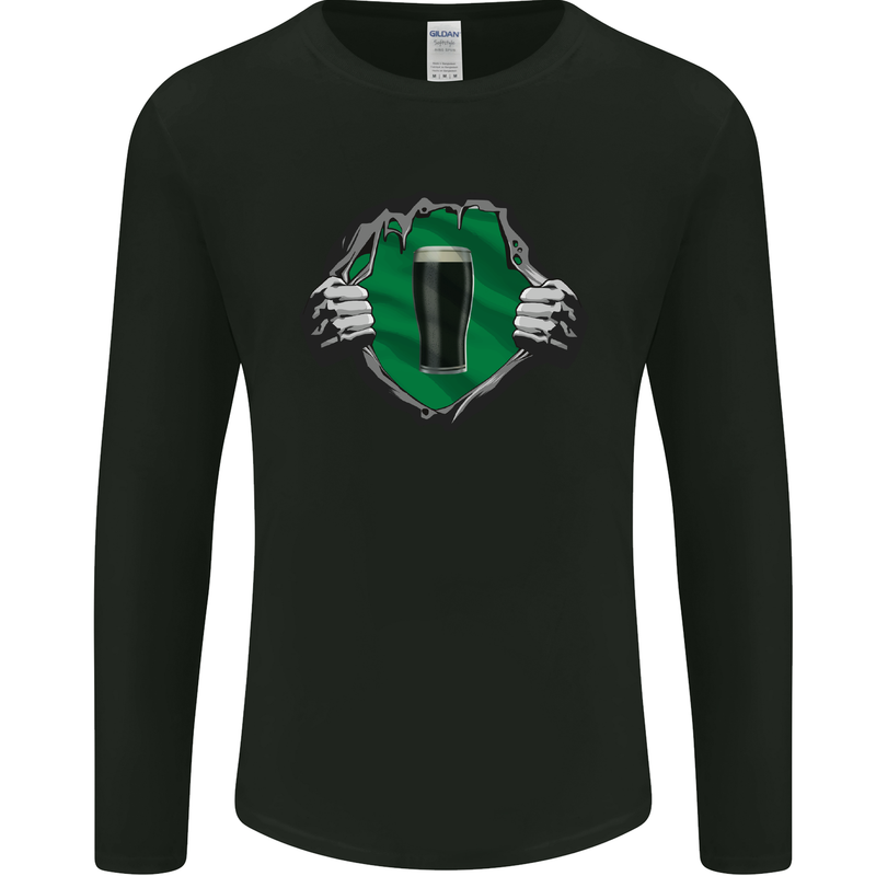 Guiness Ripped Top Funny Alcohol Beer Mens Long Sleeve T-Shirt Black