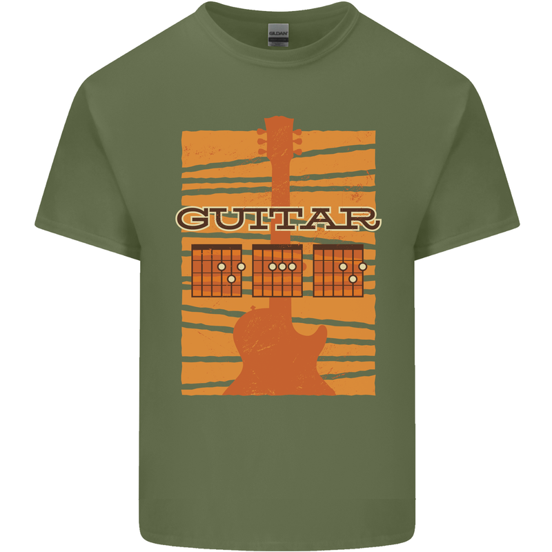 Guitar Bass Electric Acoustic Player Music Mens Cotton T-Shirt Tee Top Military Green