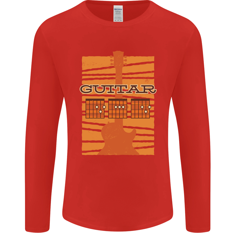Guitar Bass Electric Acoustic Player Music Mens Long Sleeve T-Shirt Red