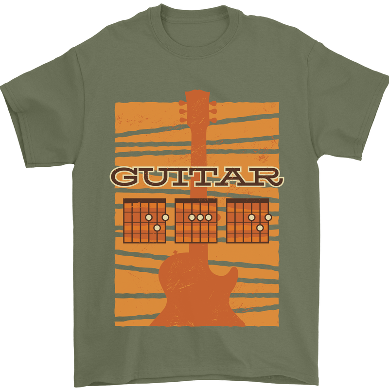 Guitar Bass Electric Acoustic Player Music Mens T-Shirt Cotton Gildan Military Green