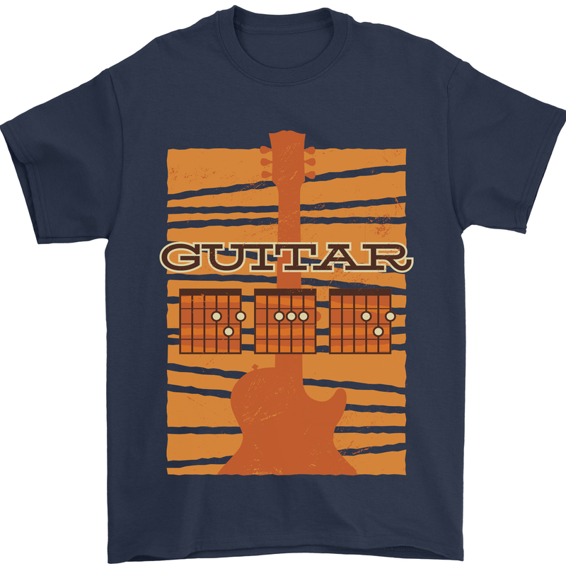 Guitar Bass Electric Acoustic Player Music Mens T-Shirt Cotton Gildan Navy Blue