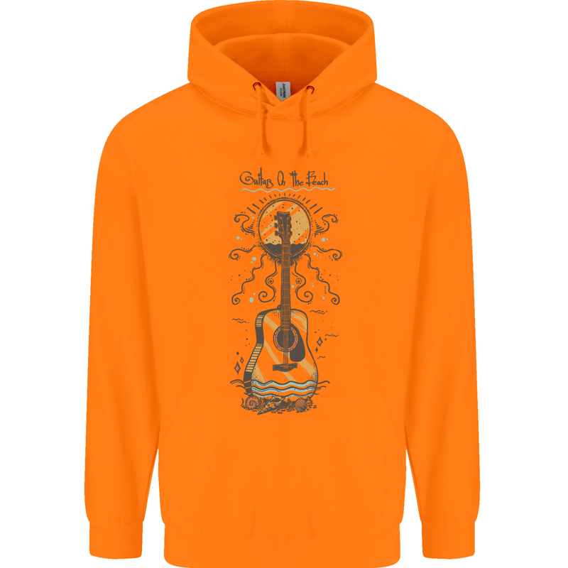 Guitar Beach Acoustic Holiday Surfing Music Mens 80% Cotton Hoodie Orange