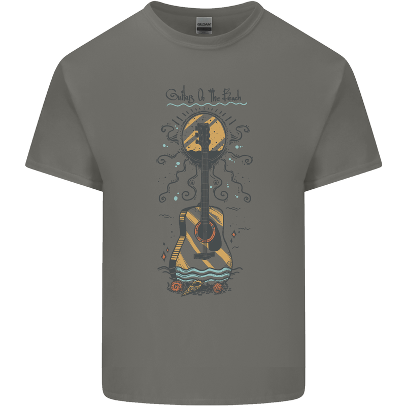 Guitar Beach Acoustic Holiday Surfing Music Mens Cotton T-Shirt Tee Top Charcoal