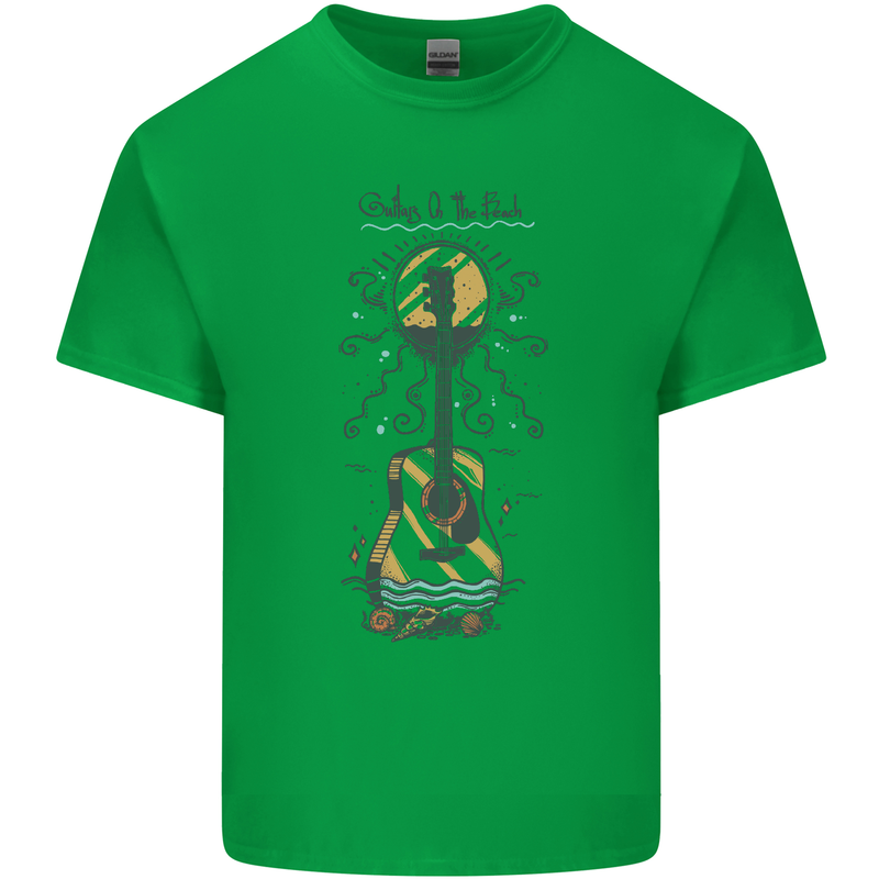 Guitar Beach Acoustic Holiday Surfing Music Mens Cotton T-Shirt Tee Top Irish Green