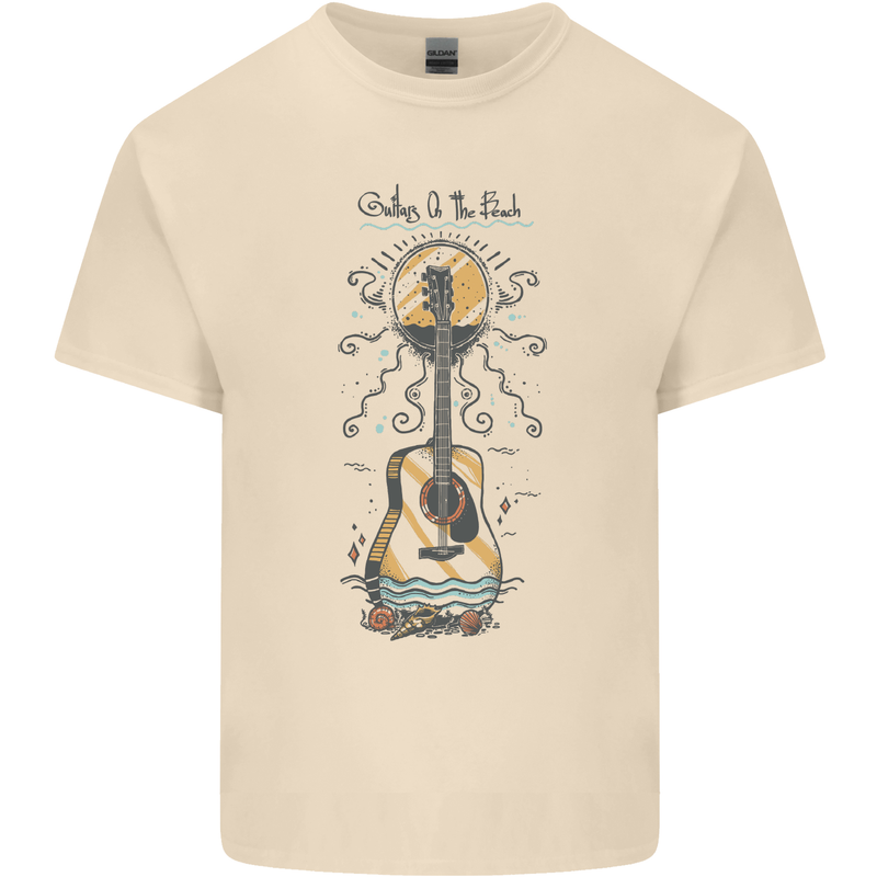 Guitar Beach Acoustic Holiday Surfing Music Mens Cotton T-Shirt Tee Top Natural