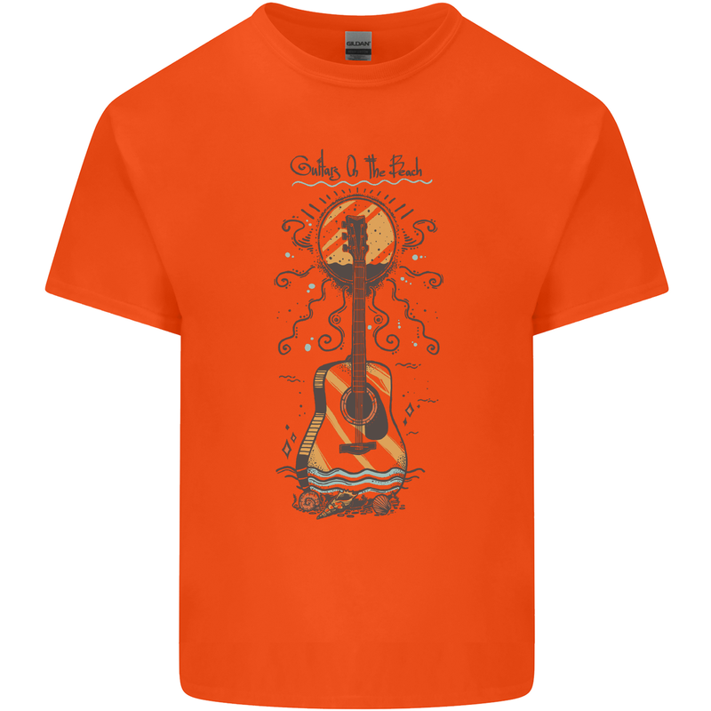 Guitar Beach Acoustic Holiday Surfing Music Mens Cotton T-Shirt Tee Top Orange