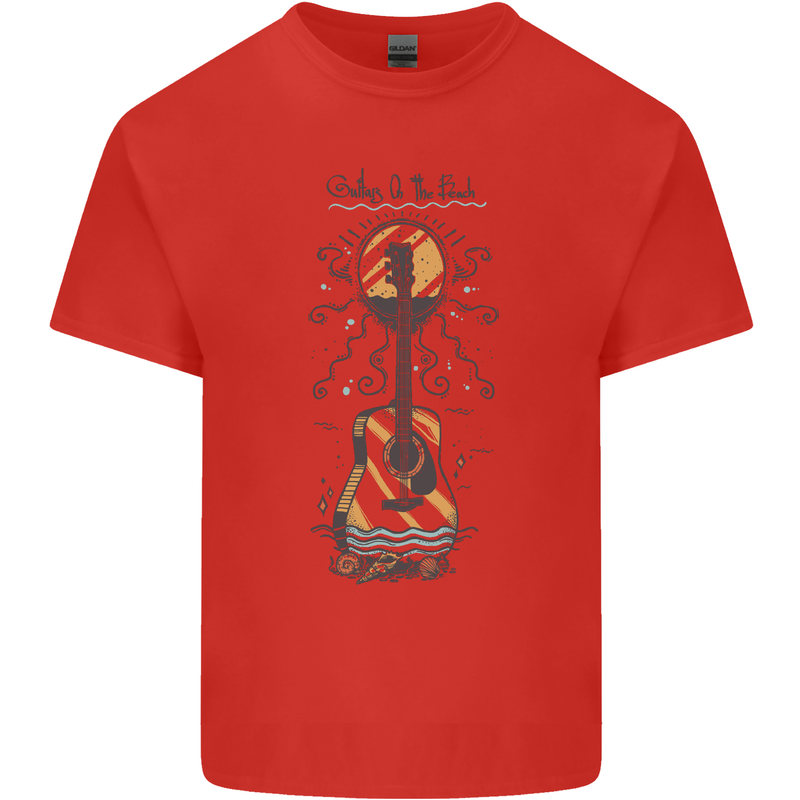 Guitar Beach Acoustic Holiday Surfing Music Mens Cotton T-Shirt Tee Top Red